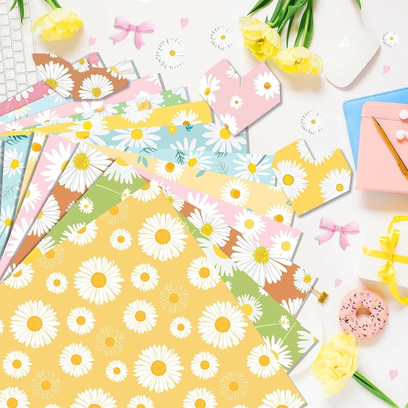 Feivando 24 Sheets Daisy Scrapbook Paper 12'' × 12'' Double-Sided Spring Summer Flower Pattern Paper Decorative Decoupage Cardstock for DIY Card Craft Making Scrapbook Supplies - Image 4